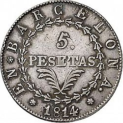 Large Reverse for 5 Pesetas 1814 coin
