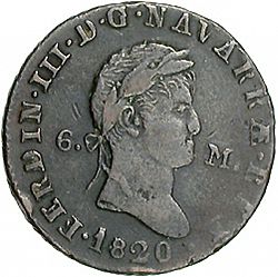 Large Obverse for 6 Maravedies 1820 coin