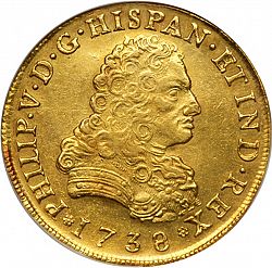 Large Obverse for 8 Escudos 1738 coin