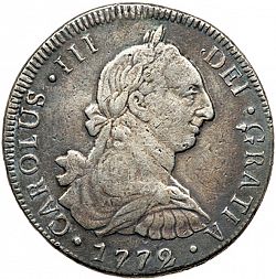 Large Obverse for 8 Reales 1772 coin