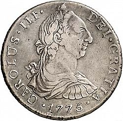 Large Obverse for 8 Reales 1775 coin
