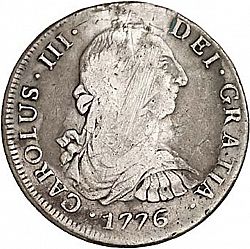Large Obverse for 8 Reales 1776 coin