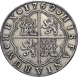 Large Reverse for 8 Reales 1762 coin