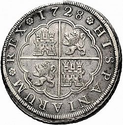 Large Reverse for 8 Reales 1728 coin