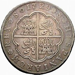 Large Reverse for 8 Reales 1729 coin