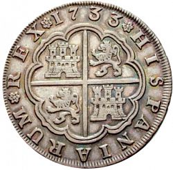 Large Reverse for 8 Reales 1733 coin