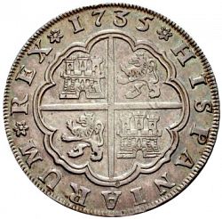 Large Reverse for 8 Reales 1735 coin
