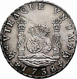 Large Reverse for 8 Reales 1738 coin