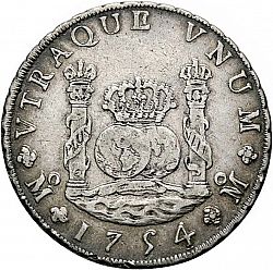 Large Reverse for 8 Reales 1754 coin