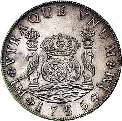 Large Reverse for 8 Reales 1755 coin