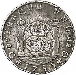 Large Reverse for 8 Reales 1755 coin