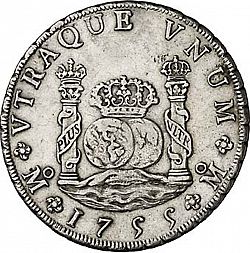 Large Reverse for 8 Reales 1755 coin