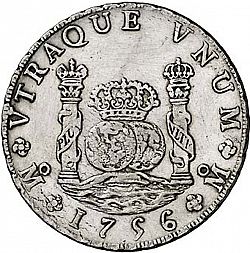 Large Reverse for 8 Reales 1756 coin