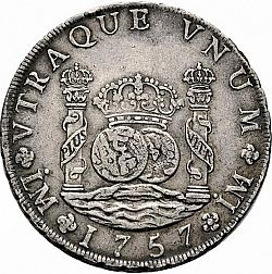 Large Reverse for 8 Reales 1757 coin