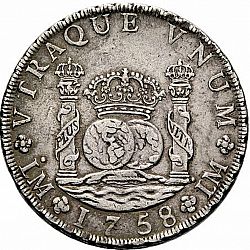 Large Reverse for 8 Reales 1758 coin