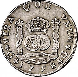 Large Reverse for 8 Reales 1758 coin