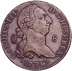 Large Obverse for 8 Maravedies 1776 coin
