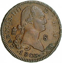 Large Obverse for 8 Maravedies 1808 coin