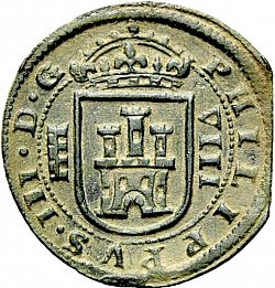 Large Obverse for 8 Maravedies 1619 coin