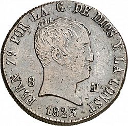 Large Obverse for 8 Maravedies 1823 coin