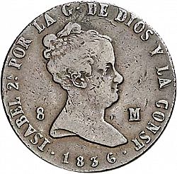 Large Obverse for 8 Maravedies 1836 coin