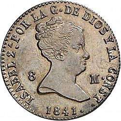 Large Obverse for 8 Maravedies 1841 coin