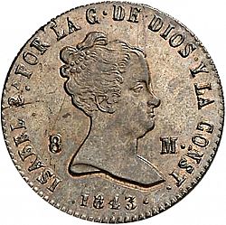Large Obverse for 8 Maravedies 1843 coin