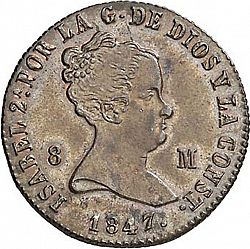 Large Obverse for 8 Maravedies 1847 coin