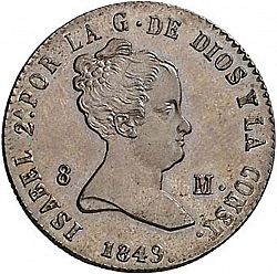 Large Obverse for 8 Maravedies 1849 coin