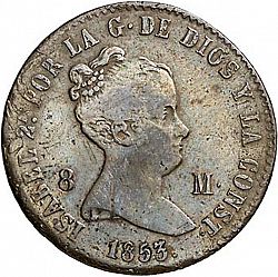 Large Obverse for 8 Maravedies 1853 coin