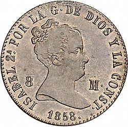 Large Obverse for 8 Maravedies 1858 coin