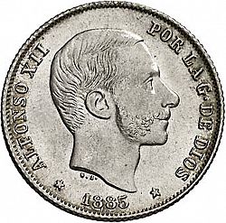 Large Obverse for 20 Centavos Peso 1885 coin