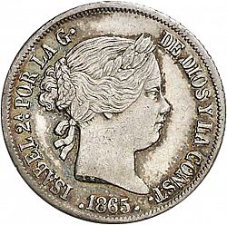 Large Obverse for 20 Céntimos Peso 1865 coin