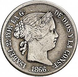 Large Obverse for 20 Céntimos Peso 1866 coin