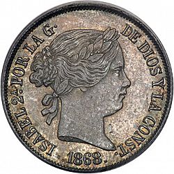 Large Obverse for 20 Céntimos Peso 1868 coin