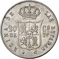 Large Reverse for 20 Céntimos Peso 1864 coin