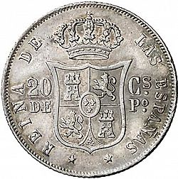 Large Reverse for 20 Céntimos Peso 1865 coin