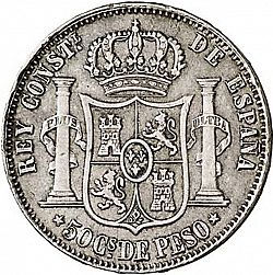 Large Reverse for 50 Centavos Peso 1880 coin