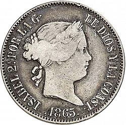 Large Obverse for 50 Céntimos Peso 1865 coin