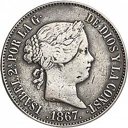 Large Obverse for 50 Céntimos Peso 1867 coin