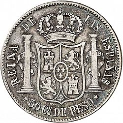 Large Reverse for 50 Céntimos Peso 1865 coin