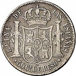 Large Reverse for 50 Céntimos Peso 1866 coin