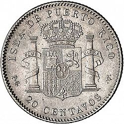 Large Reverse for 20 Centavos Peso 1895 coin