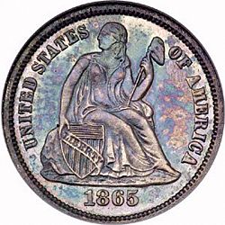 dime 1865 Large Obverse coin