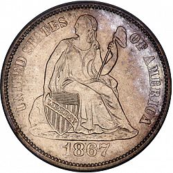 dime 1867 Large Obverse coin