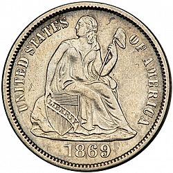 dime 1869 Large Obverse coin