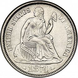 dime 1874 Large Obverse coin