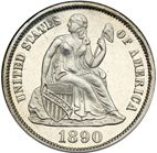 dime 1890 Large Obverse coin