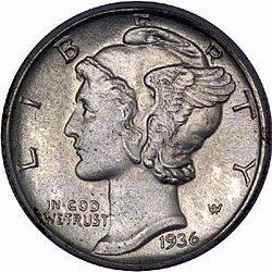 dime 1936 Large Obverse coin