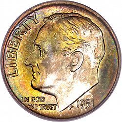 dime 1951 Large Obverse coin
